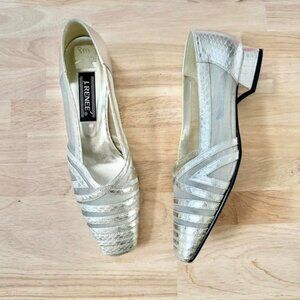 Vintage Silver Mesh Snake Pattern Square Toe Heel